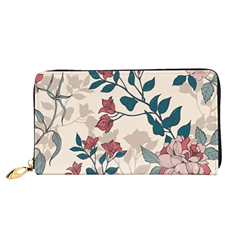 FROON Lange Leder-Geldbörse, modisch, rosa Blumen und Blätter, Business-Leder, Taschenbuch, Geldtasche für Geschenke, Schwarz , Einheitsgröße von FROON