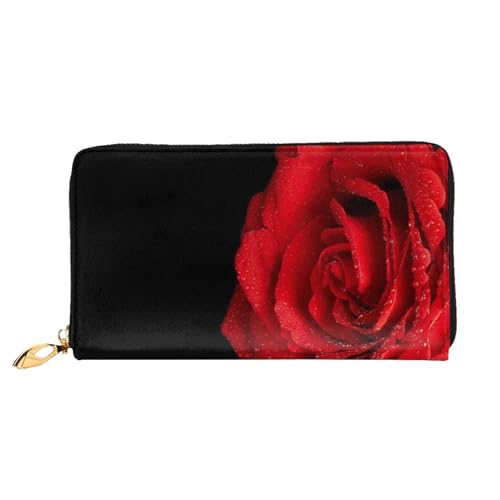 FROON Lange Leder-Geldbörse, modisch, rote Rose, Business-Leder, Taschenbuch, Geldtasche für Geschenke, Schwarz , Einheitsgröße von FROON