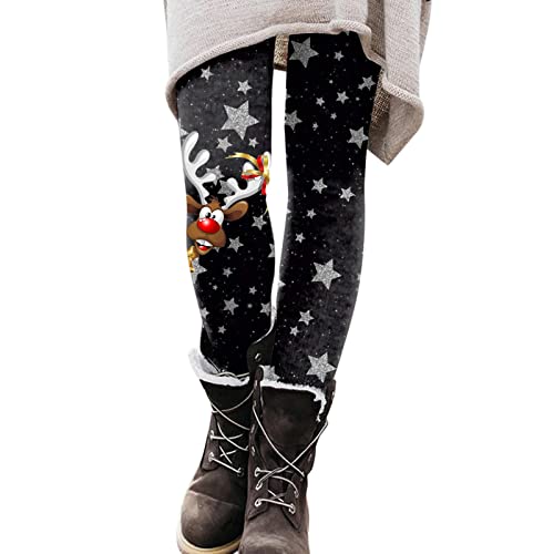 FROON Leggings Weihnachten Damen Warm High Waist Skinny Thermo Leggings Winter Muster Push Up Weihnachtsleggings Stretch Workout Yoga Sport Jogginghose Weihnachts Hose Fleecefutter von FROON