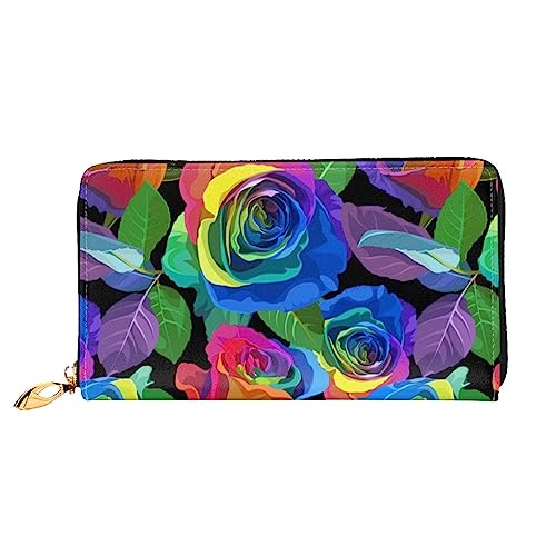 FROON Mehrfarbige Rosen Lange Kupplung Brieftasche Leder Geldbörsen Clutch Leder Geldbörsen Mode Leder Geldtasche Lange Bifold Leder Billfold, Schwarz , Einheitsgröße von FROON