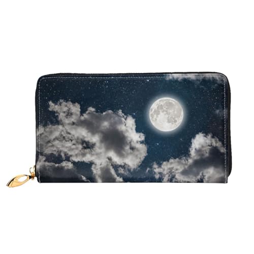 FROON Night Sky Full Moon Lange Clutch Geldbörse Leder Geldbörsen Clutch Leder Geldbörsen Mode Leder Geldtasche Lange Bifold Leder Billfold, Schwarz , Einheitsgröße von FROON