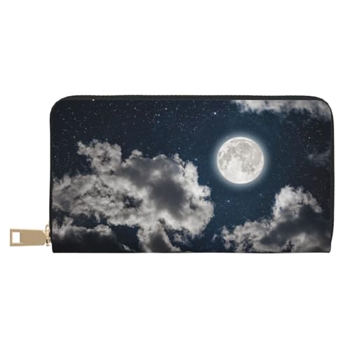 FROON Night Sky Full Moon Long Faux Leather Clutch Chic Stylish Women's Wallets for Modern Women Large Capacity Card Holder and Organizer Pockets Durable Purse Handbag for Everyday Travel, weiß, von FROON