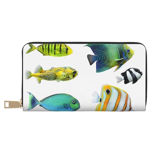 FROON Ocean Tropical Fish Long Faux Leather Clutch Chic Stylish Women's Wallets for Modern Women Large Capacity Card Holder and Organizer Pockets Durable Purse Handbag for Everyday Travel, weiß, von FROON