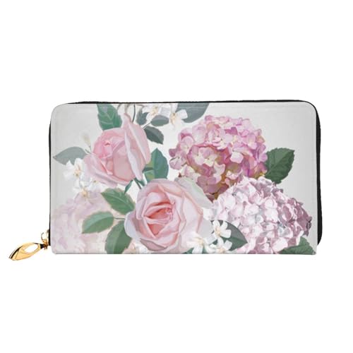 FROON Rosa Hortensie Rose Lange Clutch Geldbörse Leder Geldbörsen Clutch Leder Geldbörsen Mode Leder Geldtasche Lange Bifold Leder Billfold, Schwarz , Einheitsgröße von FROON