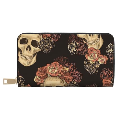 FROON Rose Skull Lange Kunstleder Clutch Chic Stilvolle Damengeldbörsen für moderne Frauen Große Kapazität Kartenhalter und Organizer-Taschen Langlebige Geldbörse Handtasche für den täglichen Gebrauch von FROON