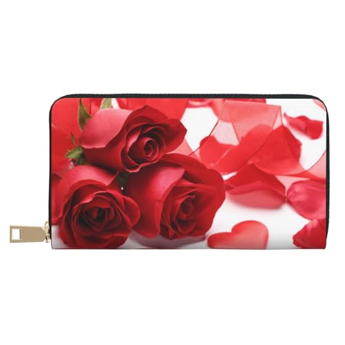 FROON Rose and Red Petal Long Faux Leather Clutch Chic Stylish Women's Wallets for Modern Women Large Capacity Card Holder and Organizer Pockets Durable Purse Handbag for Everyday Travel, weiß, von FROON