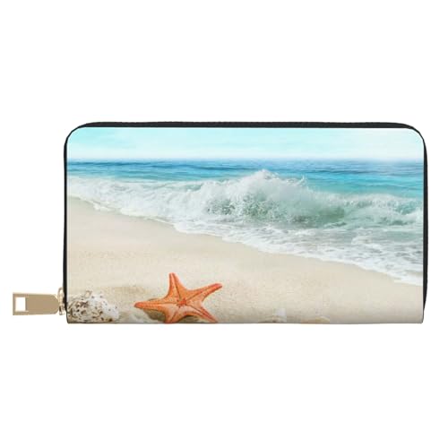 FROON Sandbeach Muschel Seestern Lange Kunstleder Clutch Chic Stilvolle Damengeldbörsen für moderne Frauen Große Kapazität Kartenhalter und Organizer-Taschen Langlebige Geldbörse Handtasche für den von FROON