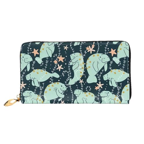 FROON Seekuh Tiere Kalb Lange Clutch Geldbörse Leder Geldbörsen Clutch Leder Geldbörsen Mode Leder Geldtasche Lange Bifold Leder Billfold, Schwarz , Einheitsgröße von FROON