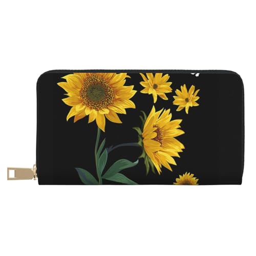 FROON Sunflower Black Background Long Faux Leather Clutch Chic Stylish Women's Wallets for Modern Women Large Capacity Card Holder and Organizer Pockets Durable Purse Handbag for Everyday Travel, von FROON