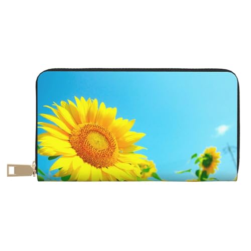 FROON Sunflowers On Blue Sky Long Faux Leather Clutch Chic Stylish Women's Wallets for Modern Women Large Capacity Card Holder and Organizer Pockets Durable Purse Handbag for Everyday Travel, weiß, von FROON