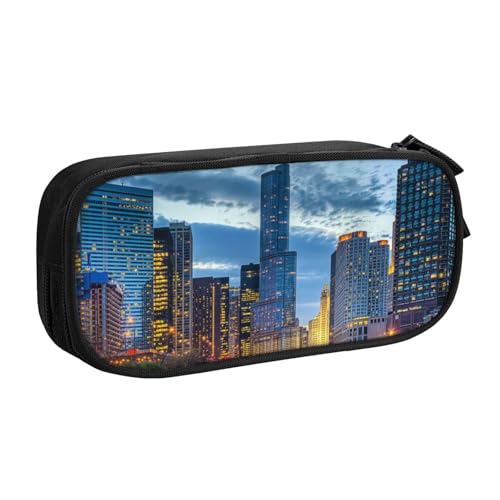 FROON Tasche für Schule, Bürobedarf, Chicago Illinois, USA, großes Fassungsvermögen, Federmäppchen für Studenten, Schreibwaren-Tasche, Stiftebox, Schreibtisch-Organizer mit glattem Reißverschluss, von FROON