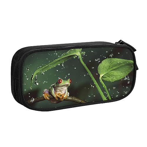 FROON Tasche für Schule, Bürobedarf, Frosch und Regen, großes Fassungsvermögen, Federmäppchen für Studenten, Schreibwaren-Tasche, Stiftebox, Schreibtisch-Organizer mit glattem Reißverschluss, von FROON