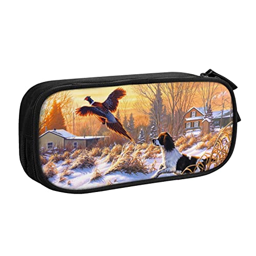 FROON Tasche für Schule, Bürobedarf, Hundefang-Fasan, großes Fassungsvermögen, Federmäppchen für Studenten, Schreibwaren-Tasche, Stiftebox, Schreibtisch-Organizer mit glattem Reißverschluss, tragbarer von FROON
