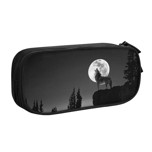 FROON Tasche für Schule, Bürobedarf, Wolf, Nacht, Mond, großes Fassungsvermögen, Federmäppchen für Studenten, Schreibwaren-Tasche, Schreibtisch-Organizer mit glattem Reißverschluss, tragbarer von FROON