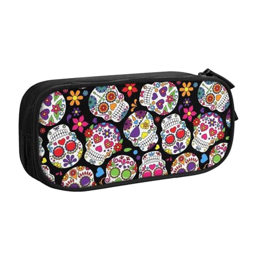 FROON Tasche für Schule, Bürobedarf, farbige Totenköpfe, großes Fassungsvermögen, Federmäppchen für Studenten, Schreibwaren-Tasche, Stiftebox, Schreibtisch-Organizer mit glattem Reißverschluss, von FROON