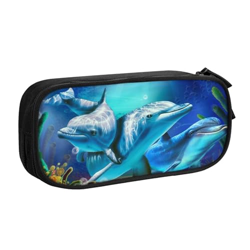 FROON Tasche für Schule, Bürobedarf, niedlicher Delfin, großes Fassungsvermögen, Federmäppchen für Studenten, Schreibwaren-Tasche, Stiftebox, Schreibtisch-Organizer mit glattem Reißverschluss, von FROON