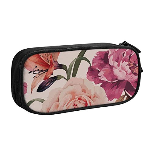 FROON Tasche für Schule, Bürobedarf, rosa Blumen und Rose, großes Fassungsvermögen, Federmäppchen für Studenten, Schreibwaren-Tasche, Stiftebox, Schreibtisch-Organizer mit glattem Reißverschluss, von FROON