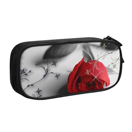FROON Tasche für Schule, Bürobedarf, rote Rose, großes Fassungsvermögen, Federmäppchen für Studenten, Schreibwaren-Tasche, Schreibtisch-Organizer mit glattem Reißverschluss, tragbarer Bleistift, von FROON