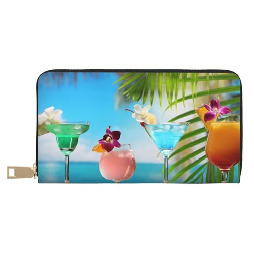 FROON Tropical Beach Drink Long Faux Leather Clutch Chic Stylish Women's Wallets for Modern Women Large Capacity Card Holder and Organizer Pockets Durable Purse Handbag for Everyday Travel, weiß, von FROON