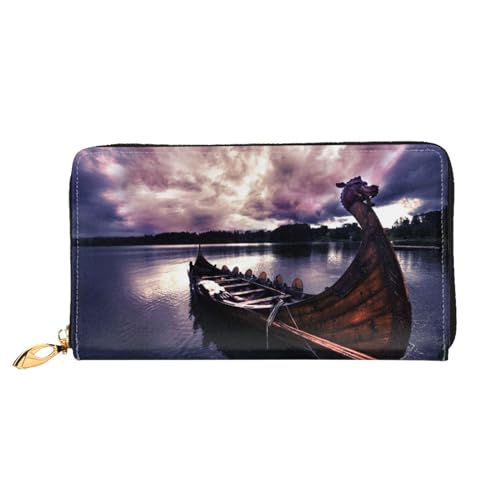 FROON Vikings Boat Lange Clutch Geldbörse Leder Geldbörsen Clutch Leder Geldbörsen Mode Leder Geldtasche Lange Bifold Leder Billfold, Schwarz , Einheitsgröße von FROON