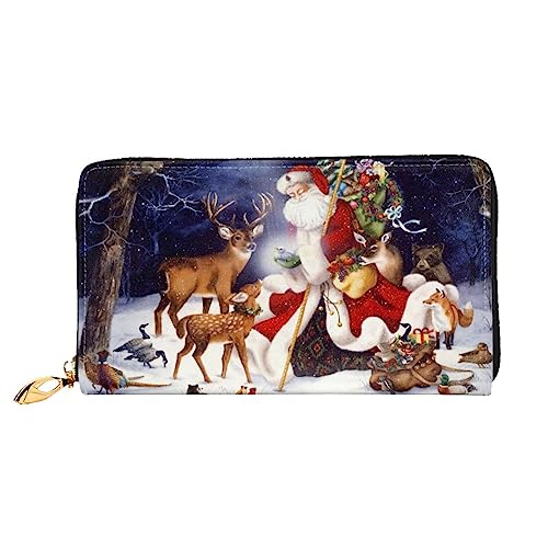 FROON Weihnachten Hirsch Lange Kupplung Brieftasche Leder Geldbörsen Clutch Leder Geldbörsen Mode Leder Geldtasche Lange Bifold Leder Billfold, Schwarz , Einheitsgröße von FROON