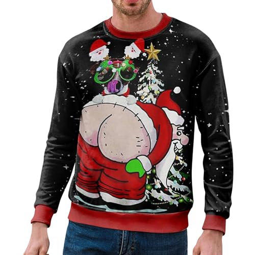 FROON Weihnachtspullover Herren Sweatshirt Pullover Rundhals Ugly Christmas Sweater Unisex weihnachtspulli Lustige Rentier Weihnachtsmann Gedruckt Damen Weihnachten Pullover Langarmshirt von FROON