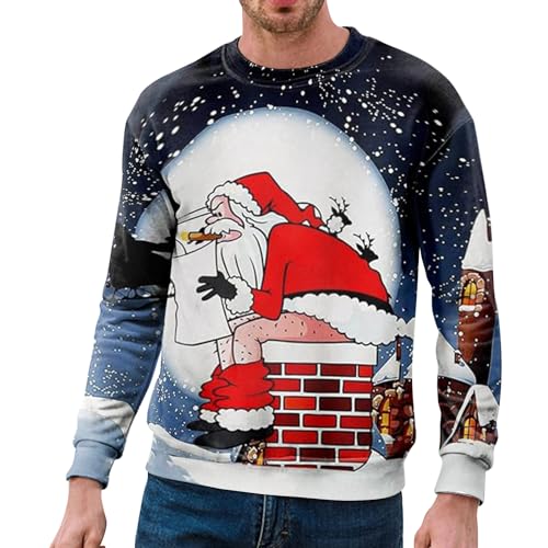 FROON Weihnachtspullover Herren Sweatshirt Pullover Rundhals Ugly Christmas Sweater Unisex weihnachtspulli Lustige Rentier Weihnachtsmann Gedruckt Damen Weihnachten Pullover Langarmshirt von FROON