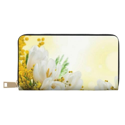 FROON Weiße Tulpen Blumen Lange Kunstleder Clutch Chic Stilvolle Damengeldbörsen für moderne Frauen Große Kapazität Kartenhalter und Organizer-Taschen Langlebige Geldbörse Handtasche für den täglichen von FROON