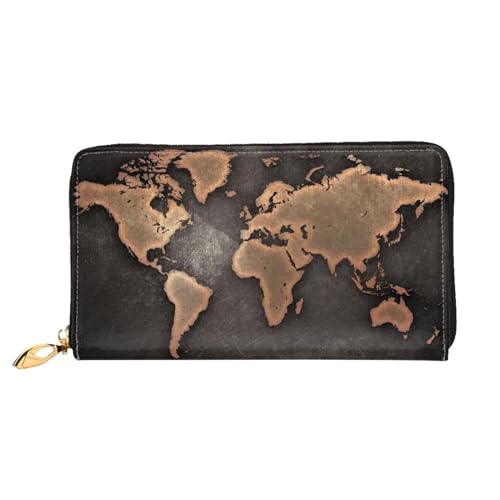 FROON Weltkarte Kontinente Lange Clutch Brieftasche Leder Geldbörsen Clutch Leder Geldbörsen Mode Leder Geldtasche Lange Bifold Leder Billfold, Schwarz , Einheitsgröße von FROON