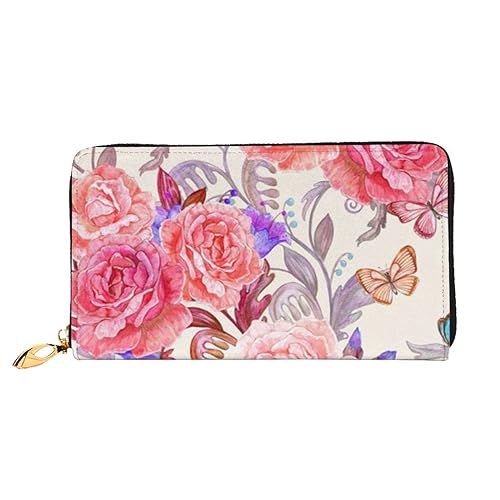 Lange Handheld Leder Geldbörse Mode Blume Rose Schmetterling Brieftasche Business Leder Pocketbook Geldtasche für Geschenke, Schwarz , Einheitsgröße von FROON