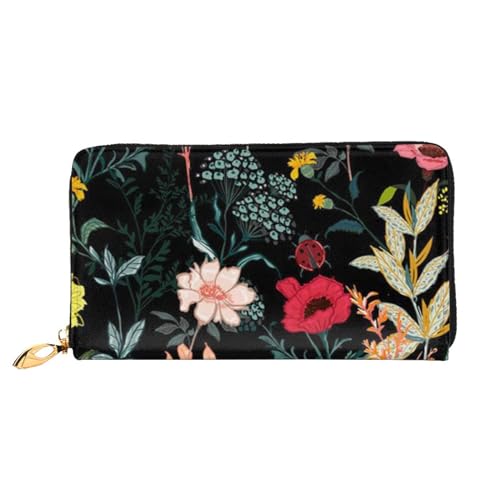 Lange Handheld Leder Geldbörse Mode Bunte Boho Floral Brieftasche Business Leder Pocketbook Geldtasche für Geschenke, Schwarz , Einheitsgröße von FROON