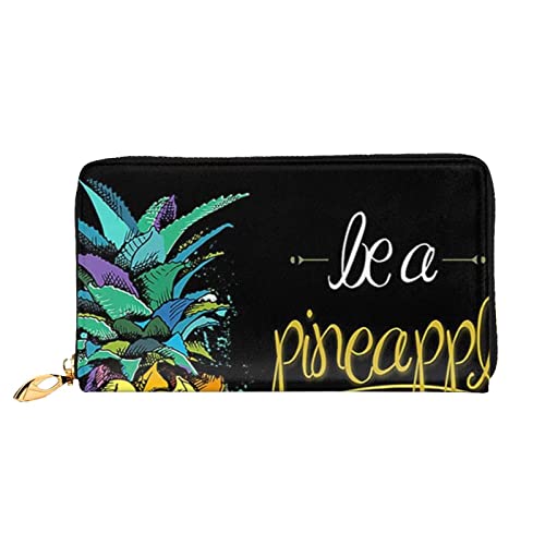 Lange Handheld Leder Geldbörse Mode Bunte Obst Ananas Brieftasche Business Leder Pocketbook Geldtasche für Geschenke, Schwarz , Einheitsgröße von FROON