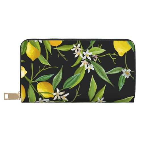 Lemon and Flower Long Faux Leather Clutch Chic Stylish Women's Wallets for Modern Women Large Capacity Card Holder and Organizer Pockets Durable Purse Handbag for Everyday Travel, weiß, Einheitsgröße von FROON