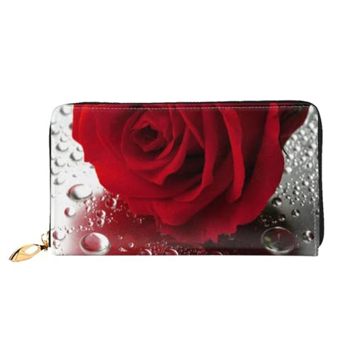 Rote Rose Blume Lange Kupplung Brieftasche Leder Geldbörsen Clutch Leder Geldbörsen Mode Leder Geldtasche Lange Bifold Leder Billfold, Schwarz , Einheitsgröße von FROON