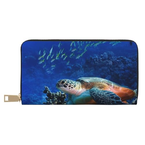 Sea Turtle with Fishes Long Faux Leather Clutch Chic Stylish Women's Wallets for Modern Women Large Capacity Card Holder and Organizer Pockets Durable Purse Handbag for Everyday Travel, weiß, von FROON