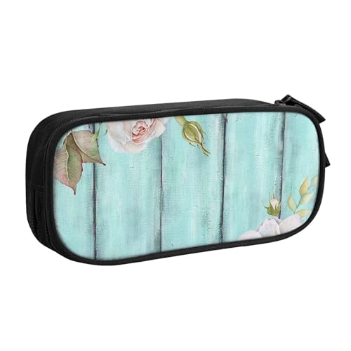 Tasche für Schule, Bürobedarf, Blaugrün, Scheunentür, Blumenmuster, großes Fassungsvermögen, Federmäppchen für Studenten, Schreibwaren-Tasche, Stiftebox, Schreibtisch-Organizer mit glattem von FROON