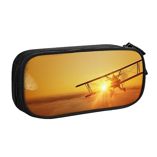 Tasche für Schule, Bürobedarf, Flugzeug bei Sonnenuntergang, großes Fassungsvermögen, Federmäppchen für Studenten, Schreibwaren-Tasche, Stiftebox, Schreibtisch-Organizer mit glattem Reißverschluss, von FROON