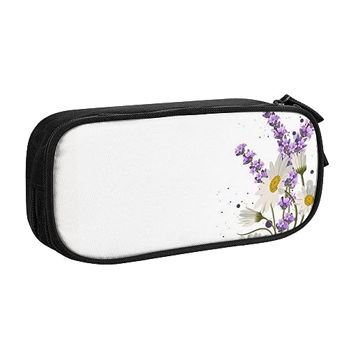 Tasche für Schule, Bürobedarf, Lavendelblüte, großes Fassungsvermögen, Federmäppchen für Studenten, Schreibwaren-Tasche, Schreibtisch-Organizer mit glattem Reißverschluss, tragbarer Bleistift, Schwarz von FROON