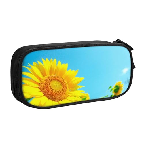 Tasche für Schule, Bürobedarf, Sonnenblumen am blauen Himmel, großes Fassungsvermögen, Federmäppchen für Studenten, Schreibwaren-Tasche, Stiftebox, Schreibtisch-Organizer mit glattem Reißverschluss, von FROON