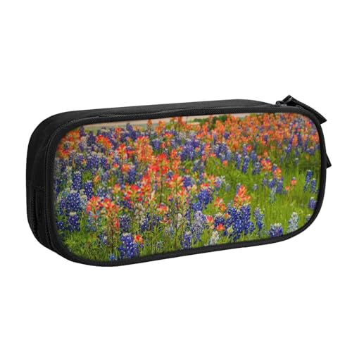 Tasche für Schule, Bürobedarf, Texas Bluebonnets, Landschaft, großes Fassungsvermögen, Federmäppchen für Studenten, Schreibwaren-Tasche, Stiftebox, Schreibtisch-Organizer mit glattem Reißverschluss, von FROON