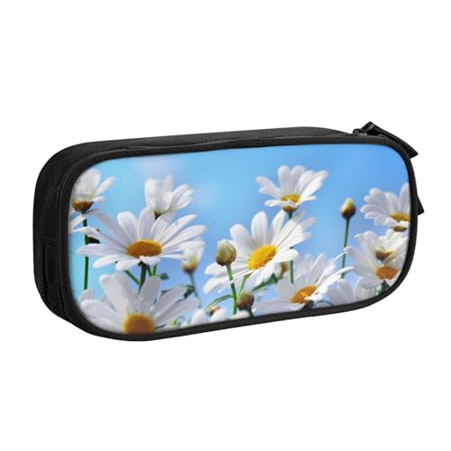 Tasche für Schule, Bürobedarf, Wildweiße Gänseblümchen, großes Fassungsvermögen, Federmäppchen für Studenten, Schreibwaren-Tasche, Stiftebox, Schreibtisch-Organizer mit glattem Reißverschluss, von FROON