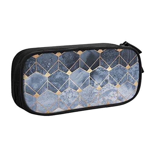 Tasche für Schule, Bürobedarf, blaue Sechsecke und Diamanten, großes Fassungsvermögen, Federmäppchen für Studenten, Schreibwaren-Tasche, Stiftebox, Schreibtisch-Organizer mit glattem Reißverschluss, von FROON