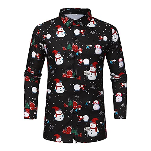 Weihnachtshemd Herren Lustig Langarm Freizeithemd 3D Bedruckte Weihnachten Hemd Männer Slim Fit Christmas Shirt Stehkragen Hawaiihemd Festival Party Xmas Button Down Langarmshirts von FROON