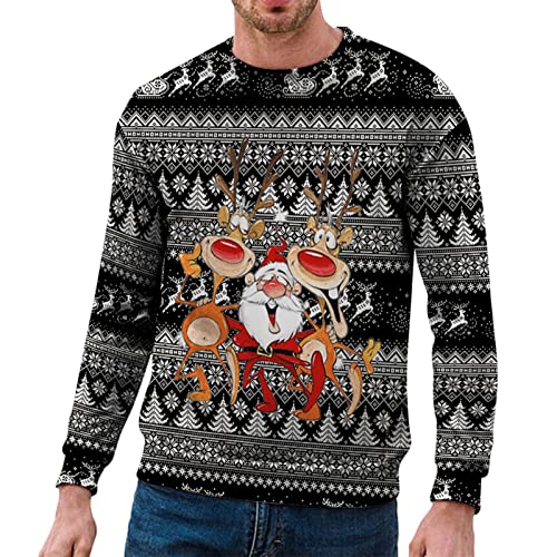 Weihnachtspullover Herren Sweatshirt Pullover Rundhals Ugly Christmas Sweater Unisex weihnachtspulli Lustige Rentier Weihnachtsmann Gedruckt Damen Weihnachten Pullover Langarmshirt von FROON