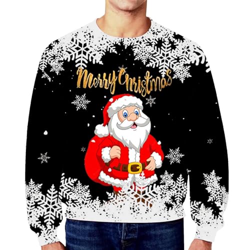 Weihnachtspullover Herren Sweatshirt Pullover Rundhals Ugly Christmas Sweater Unisex weihnachtspulli Lustige Rentier Weihnachtsmann Gedruckt Damen Weihnachten Pullover Langarmshirt von FROON