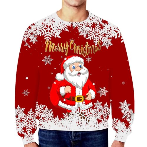 Weihnachtspullover Herren Sweatshirt Pullover Rundhals Ugly Christmas Sweater Unisex weihnachtspulli Lustige Rentier Weihnachtsmann Gedruckt Damen Weihnachten Pullover Langarmshirt von FROON