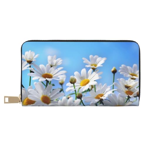 Wild White Daisy Flower Long Faux Leather Clutch Chic Stylish Women's Wallets for Modern Women Large Capacity Card Holder and Organizer Pockets Durable Purse Handbag for Everyday Travel, weiß, von FROON