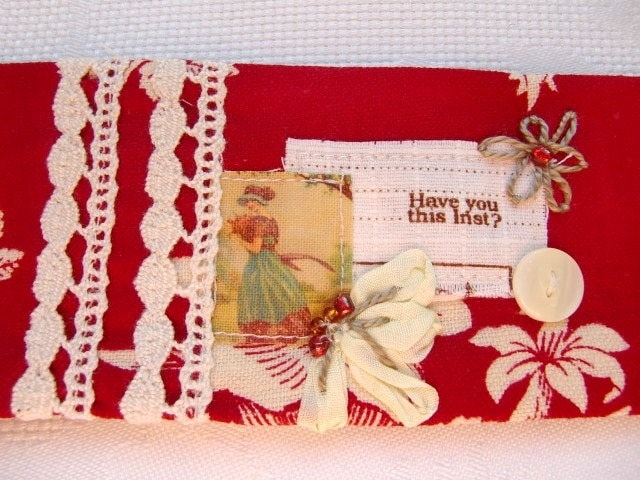 Armband Manschette Textilstoff Vintage Rot Frau Retro-stickerei von FROUFROUMANIA