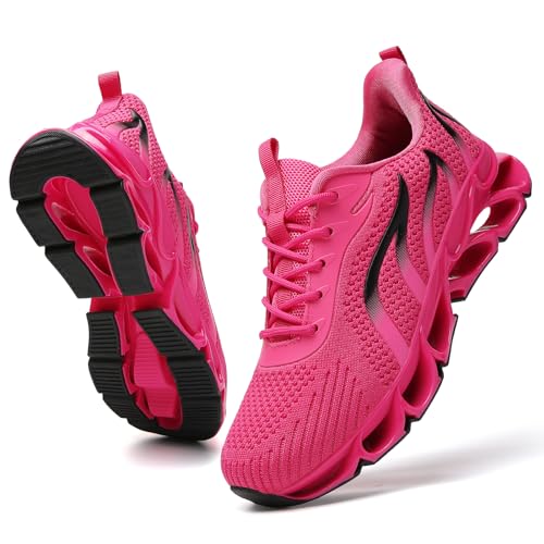 FRSHANIAH Damen-Sportschuhe, Laufschuhe, rutschfest, modische Sneaker, Rosenrot, Schwarz, 38.5 EU von FRSHANIAH