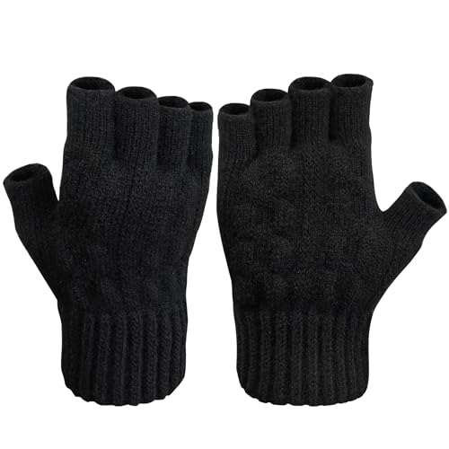 FRSOHEWIN Halbfinger Handschuhe Winter Touchscreen Gloves Flexiblem Und Warm für Herren Unisex Schwarz von FRSOHEWIN